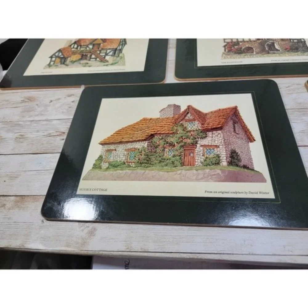 David‎ Winter English Cottages Placemats 7 Different Scenes Cork Back box bottom